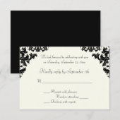 ブラックとアイボリーのダマスク RSVP カード (正面/裏面)