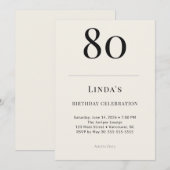 ブラックとアイボリーの上品な80歳の誕生日お祝い 招待状 (正面/裏面)