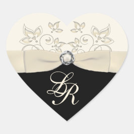 ブラックとアイボリーハート形結婚のシール ハートシール