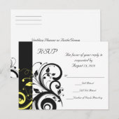 ブラックとイエローのリバーススワール インビテーションポストカード (正面/裏面)