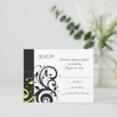 ブラックとイエローのリバーススワール インビテーションポストカード (スタンド正面)