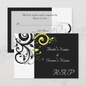 ブラックとイエローのリバーススワール 出欠カード (正面/裏面)