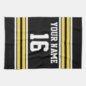 ブラックとイエローホワイトストライプズのチームジャージー キッチンタオル (横)