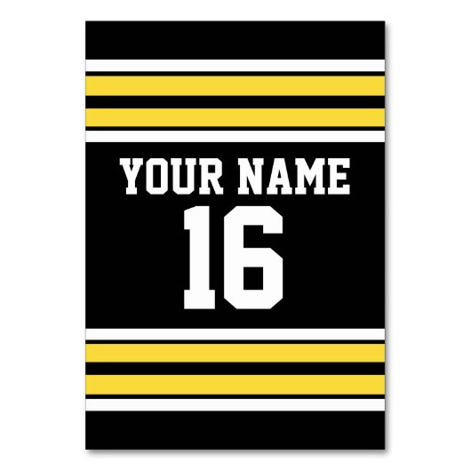 ブラックとイエローホワイトストライプズのチームジャージー テーブルナンバー (裏面)