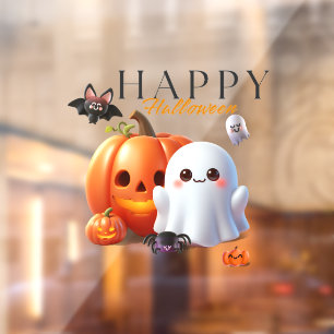 ブラックとオレンジのかわいいハッピーハロウィン ウィンドウサイン