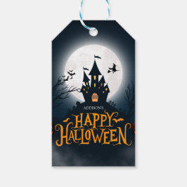 ブラックとオレンジのイラストでハッピーなハロウィン ギフトタグ