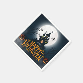 ブラックとオレンジのイラストでハッピーなハロウィン スタンダードカクテルナプキン
