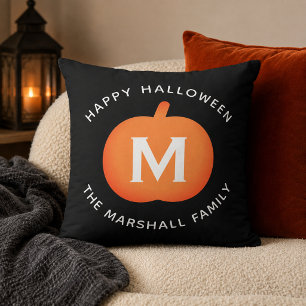 ブラックとオレンジのパンプキンモノグラム ハロウィン クッション