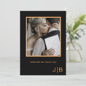 ブラックとオレンジのモノグラム ミニマル フォト サンキューカード (スタンド正面)