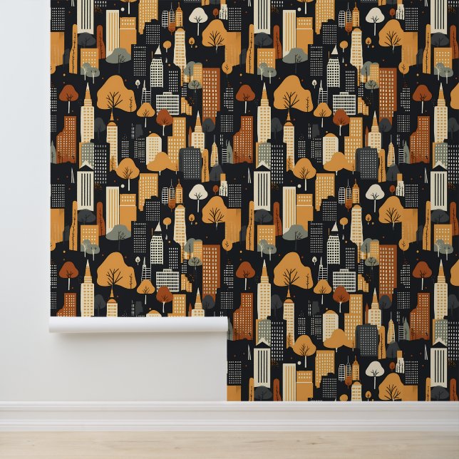 ブラックとオレンジの都市建物の秋パターン 壁紙 (アプリケーション)