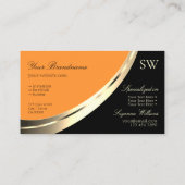 ブラックとオレンジの金ゴールドデコールとモノグラムモダン 名刺 (裏面)