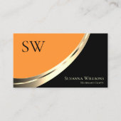 ブラックとオレンジの金ゴールドデコールとモノグラムモダン 名刺 (正面)