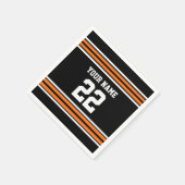 ブラックとオレンジ色のホワイトストライプズ・チーム・ジャージー スタンダードカクテルナプキン (角)