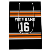 ブラックとオレンジ色のホワイトストライプズ・チーム・ジャージー ミディアムペーパーバッグ (裏面)