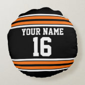 ブラックとオレンジ色のホワイトストライプズ・チーム・ジャージー ラウンドクッション (裏面)