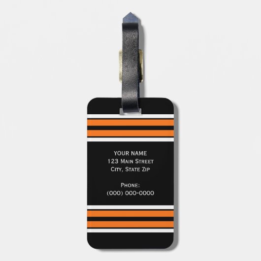ブラックとオレンジ色のホワイトストライプズ・チーム・ジャージー ラゲッジタグ (裏面縦)