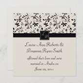 ブラックとクリームの花柄 ウェディングアフターパーティ 招待状 (正面/裏面)