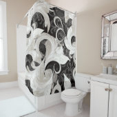 ブラックとクリームバロックの渦巻き旋回でウィムジー シャワーカーテン (インサイチュ)