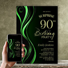 ブラックとグリーンのサプライズ90歳の誕生日パーティー 招待状