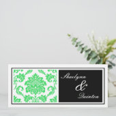 ブラックとグリーンのダマスク結婚式招待状 招待状 (スタンド正面)