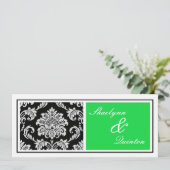ブラックとグリーンのダマスク結婚式招待状 招待状 (スタンド正面)