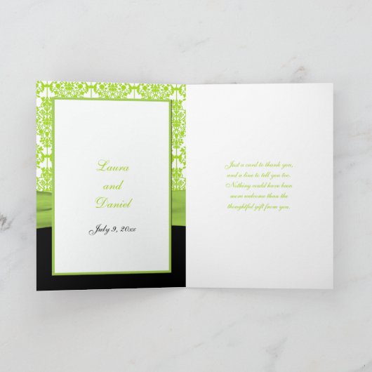 ブラックとグリーンのダマスク お礼のカード サンキューカード (内部)