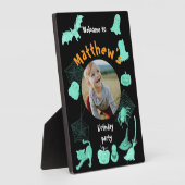 ブラックとグリーンのハロウィーンの誕生日パーティーへようこそ フォトプラーク (側面)