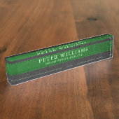 ブラックとグリーンのヴィンテージフェイクレザーのテクスチャ デスクネームプレート (側面)