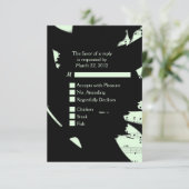 ブラックとグリーンの抽象音楽　出欠確認付　メニュー選択権付き 出欠カード (スタンド正面)