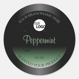 ブラックとグリーンの製品ラベル ソフト グリッター ロゴ ラウンドシール