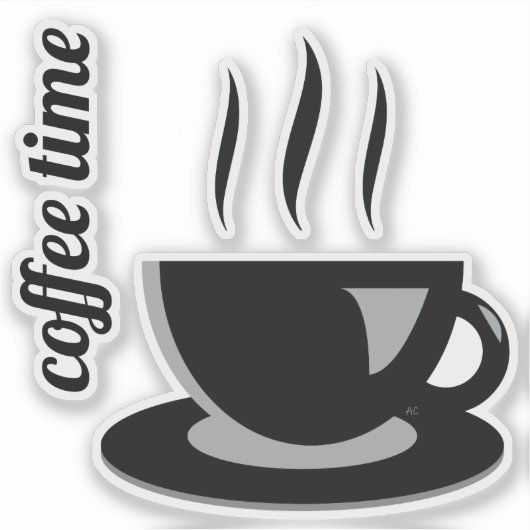 ブラックとグレーのコーヒーマグと引用文ビニールのシール シール (正面)