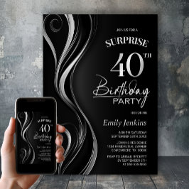ブラックとグレーのサプライズ40歳の誕生日パーティー 招待状