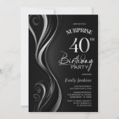 ブラックとグレーのサプライズ40歳の誕生日パーティー 招待状 (正面)