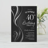 ブラックとグレーのサプライズ40歳の誕生日パーティー 招待状 (スタンド正面)