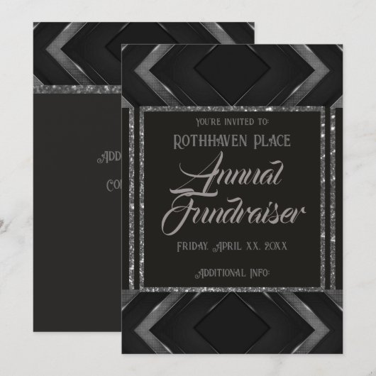 ブラックとグレーのシェブロン  招待状 (正面/裏面)