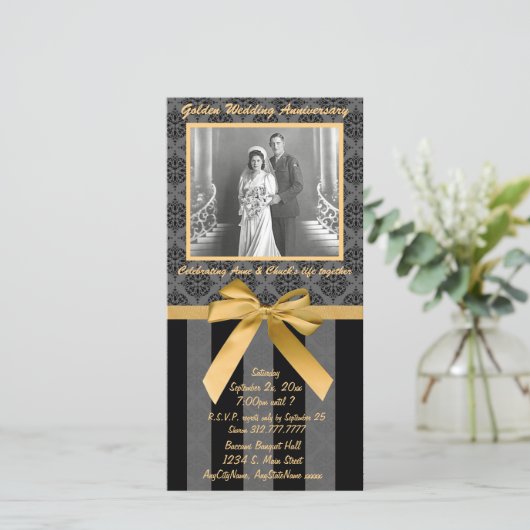 ブラックとグレーのダマスク ゴールデンアニバーサリーカード (スタンド正面)