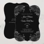 ブラックとグレーのバラ ゴシックエレガント ウェディング 招待状 (正面/裏面)
