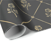 ブラックとグレーのヴィンテージ フラワー ラッピングペーパー (ロールコーナー)