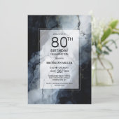 ブラックとグレーの大理石 80歳の誕生日パーティー 招待状 (スタンド正面)