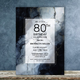 ブラックとグレーの大理石 80歳の誕生日パーティー 招待状