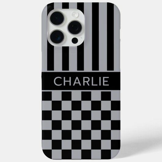 ブラックとグレーの市松模様ストライプ オーダーメイド Case-Mate iPhoneケース (裏面)