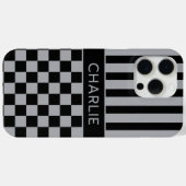 ブラックとグレーの市松模様ストライプ オーダーメイド Case-Mate iPhoneケース (裏面 (横))