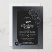 ブラックとグレーの幾何学模様の70歳の誕生日パーティー 招待状 (正面)
