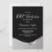 ブラックとグレーの100歳の誕生日パーティー招待状 招待状 (正面)
