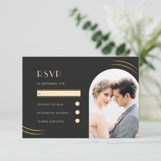 ブラックとゴールデン・ウィップス結婚フォト 出欠カード (スタンド正面)