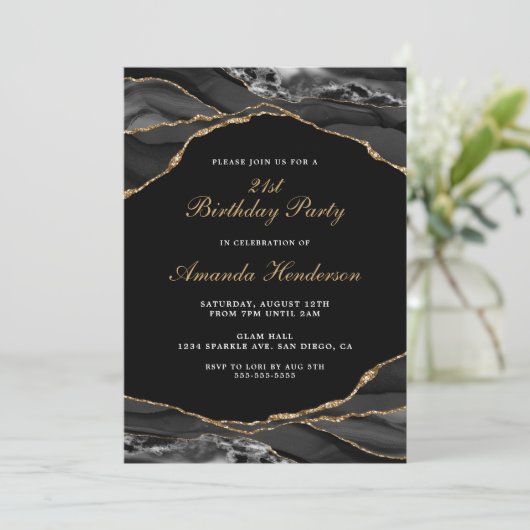 ブラックとゴールドのアゲート大理石の招待状 招待状 (スタンド正面)