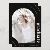 ブラックとゴールドのアーチ写真 卒業パーティー 招待状 (正面/裏面)