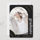 ブラックとゴールドのアーチ写真 卒業パーティー 招待状 (正面)