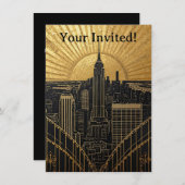 ブラックとゴールドのアートデコ招待状 招待状 (正面/裏面)