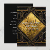 ブラックとゴールドのアートデコ招待状 招待状 (正面/裏面)